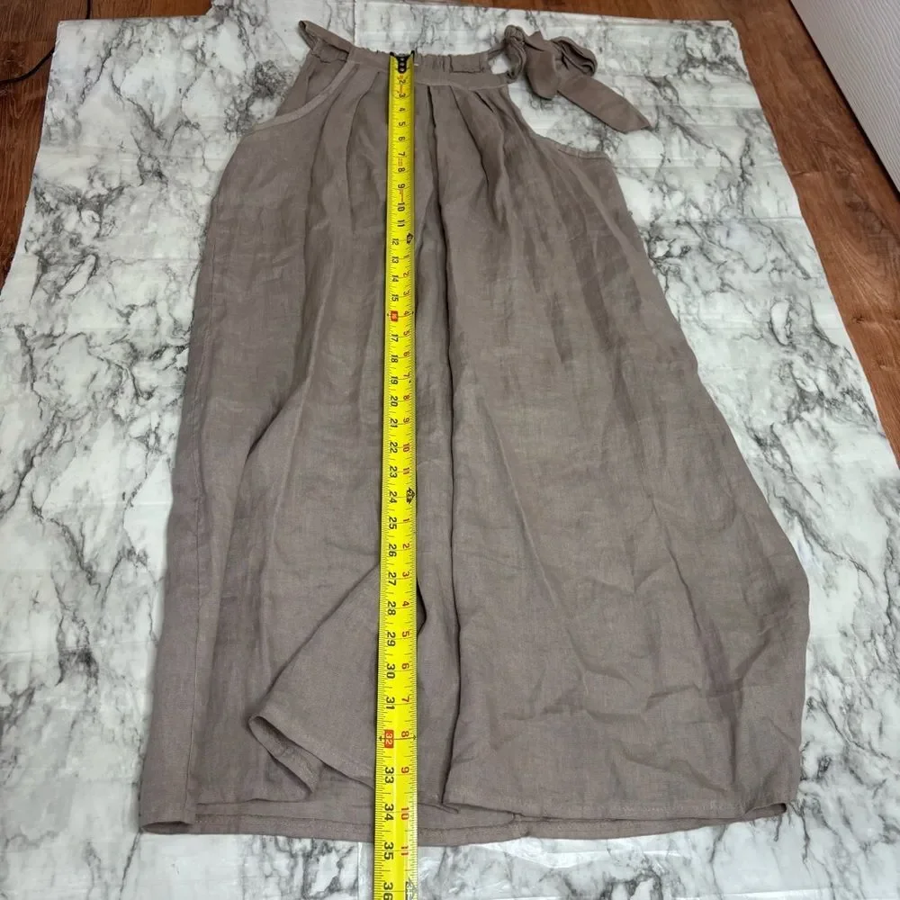 Bellambria Women’s beige 100% linen Short Sleeveless Made In Italy dress small